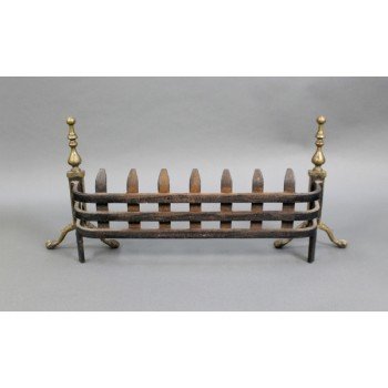 19th c. Brass & Cast Iron Fire Guard Basket Front