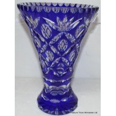 Webb Corbett Blue Cut Glass Overlay Crystal Vase