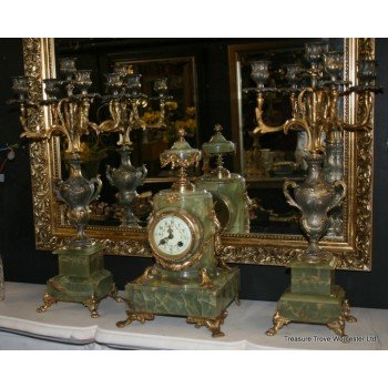 Victorian Green Marble Garniture Clock Set