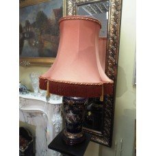 Porcelain Lamp With Romantic Scene Complete With Handmade Silk Shade