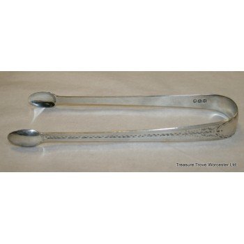 Finely Engraved George III Silver Sugar Tongs 1807