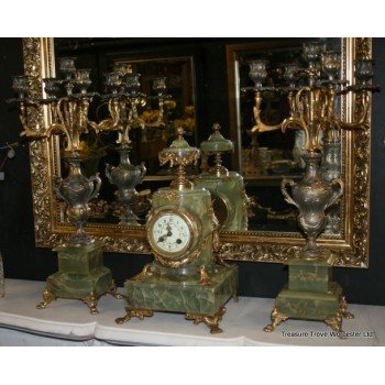 Antique Green Marble Garniture Clock Set c.1890