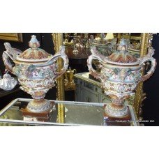 Pair Hugo Lonitz Late 19th c. German Majolica Urns