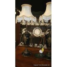 Pair of Victorian Marble & Brass Table Lamps with Shades