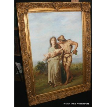 Religious Oil on Canvas Antique Style Heavy Gilt Frame