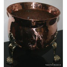 Quality Antique Polished Copper Brass Footed Log Bucket