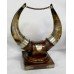 Antique Horns with Metal Mounts on Mahogany Base