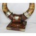 Antique Horns with Metal Mounts on Mahogany Base