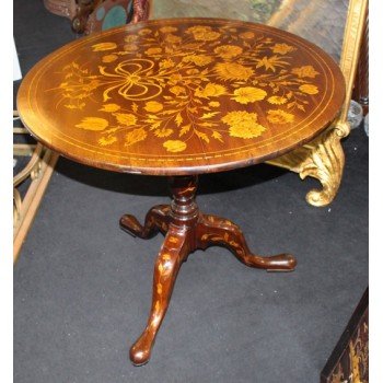 Antique Marquetry Tripod Tilt-top Circular Occasional Table