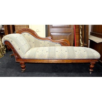 Antique Victorian Carved Walnut Upholstered Chaise Longue