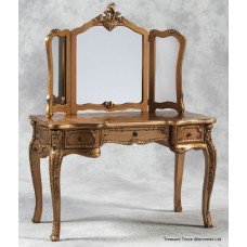 Elegant Gilt French Style Dressing Table with Mirror