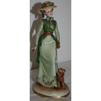 Capodimonte Figure Lady Walking Dog