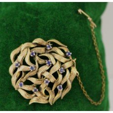 Circular Openwork Sapphire Set 14ct Gold Brooch