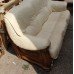 Comfortable Leather Sofa Carved Oak Frame & Matching Oak Coffee Table