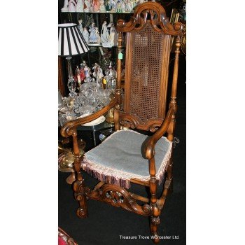 High Back Carved Cane Country Armchair