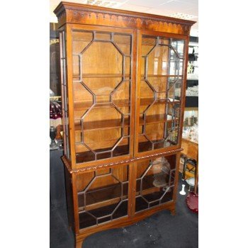 Fine Antique 19th c. Flame Mahogany Glazed Display Cabinet