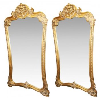 Fine Pair of Hand Carved Gilt Louis XV Style Mirrors