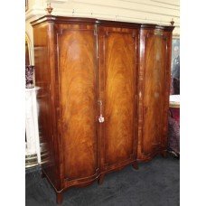 Quality Flame Mahogany Serpentine Fronted Triple Wardrobe Armoire 