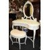 French Painted Carved Wood Kidney Shaped Dressing Table with Mirror & Stool