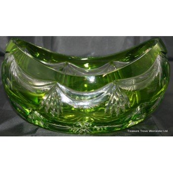 Royal Brierley Green Overlay Crystal Boat Shaped Bowl