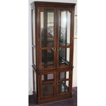 Heavy Carved Wood Glazed Display Cabinet with Mirrored Back