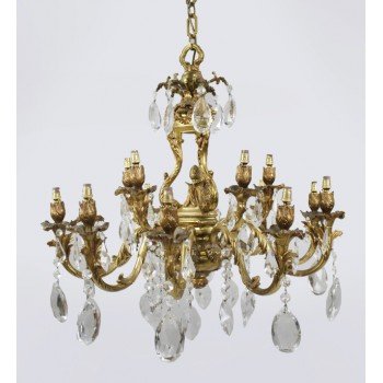 Impressive Gilt Metal Two Tier 15 Light Chandelier