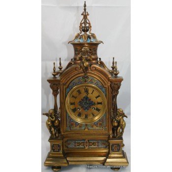 Fine Cloisonné Enamel & Brass Mantel Clock by James Grohe c.1880