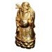 Large Carved Wood Gold Leaf Laughing Buddha on Rocks