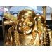 Large Carved Wood Gold Leaf Laughing Buddha on Rocks