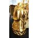 Large Carved Wood Gold Leaf Laughing Buddha on Rocks