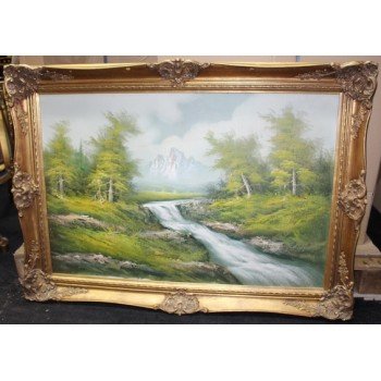 Large Landscape Painting Oil on Canvas Set in Ornate Gilt Frame