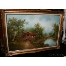 Large Landscape Painting Set in Gilt Frame