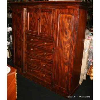 Large Triple Victorian Mahogany Wardrobe