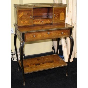 Late Victorian Inlaid Marquetry Bonheur du Jour Writing Desk