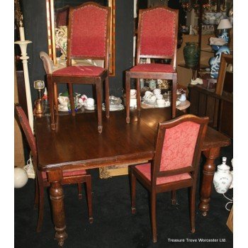 Late Victorian Oak Winder Dining Table & Chairs