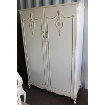 Vintage Olympus Louis XV Style Painted Cream Double Wardrobe