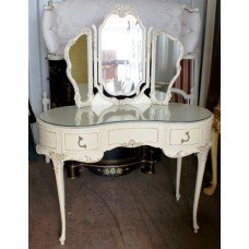 Louis XV Style Kidney Shaped Vintage Olympus Painted Cream Dressing Table