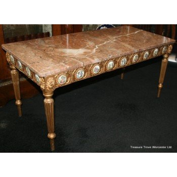 Vintage Marble Topped Coffee Table with Porcelain Panel Inserts