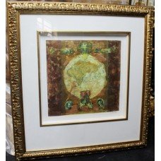 Mixed Media 'Globe' Artwork by S.Sokol Hohne Set in Carved Giltwood Frame