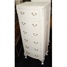 Narrow Bow Fronted Olympus Cream Louis Style 6 Drawer Chest of Drawers