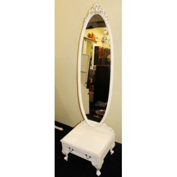 Olympus Louis XV Style Painted Cream Cheval Mirror