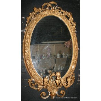 Ornate Victorian Oval Gesso Gilt Girandole Mirror