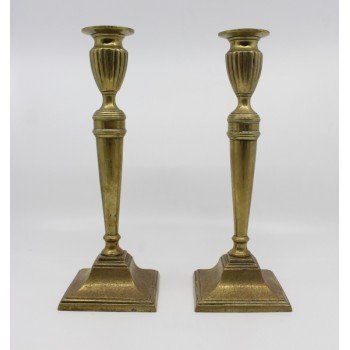 Pair of Antique Adam Style Brass Candlesticks