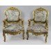 Pair of Carved Giltwood Louis XV Style Upholstered Armchairs