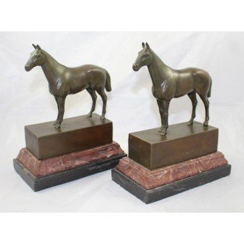 Pair of Bronze & Marble Horse Bookends