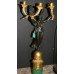 Pair of 19th c. French Ormolu, Bronze & Malachite Candelabras