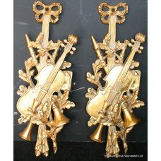 Pair of Ornate Gilt Musical Wall Dressings