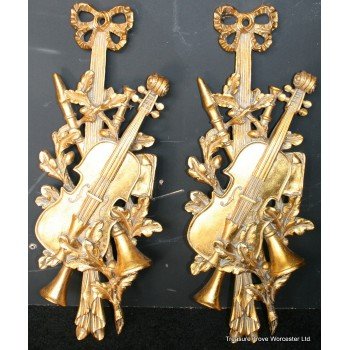 Pair of Ornate Gilt Musical Wall Dressings