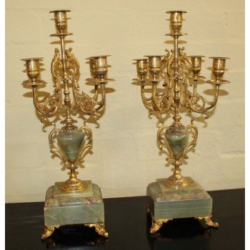 Pair of Handsome 19th c. Ormolu & Marble Candelabras