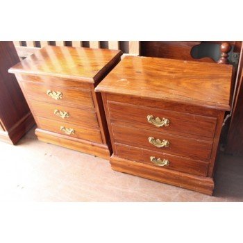 Pair Heavy Wood Bedside Nightstands Chest of Drawers Brass Handles